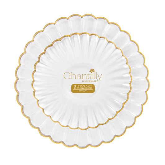 Chantilly Plates Combo Clear/Gold Rim 7″ & 10″ (24 Count)