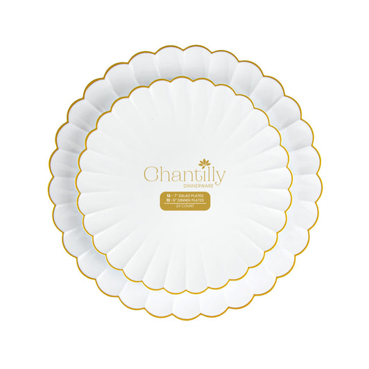 Chantilly Plates Combo White/Gold Rim 7″ & 10″ (24 Count)