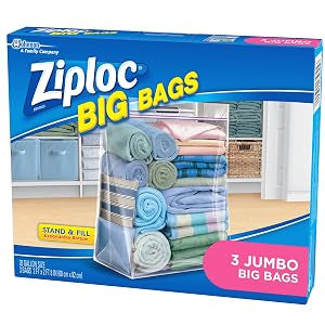 Ziploc Big Bags Clothes and Blanket Storage Bags for Closet Organization, Protects from Moisture, Jumbo, 3 Count