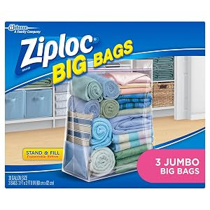 Ziploc Big Bags Clothes and Blanket Storage Bags for Closet Organization, Protects from Moisture, Jumbo, 3 Count
