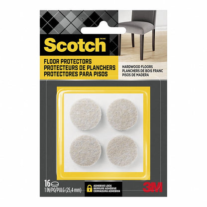 3M Furniture Pads: Felt, Round, Beige, 1 in Overall Dia, 1/8 in Overall Ht, Straight, Polyester
