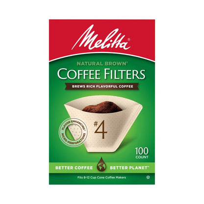 Melitta Natural Brown #4 Coffee Filter 100ct: Paper Filters for 8-12 Cup Drip Coffee Makers, Disposable, 6"x4"