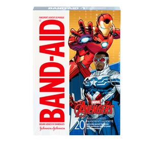 Band-Aid Brand Adhesive Bandages for Minor Cuts & Scrapes, Wound Care Bandages Featuring Marvel Avengers Characters, Fun Decorative Bandages for Kids & Toddlers, Assorted Sizes, 20 ct
