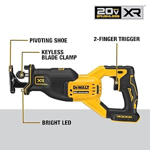 DEWALT 20V MAX* Reciprocating Saw, Cordless, 2-Finger Variable Trigger, Keyless Blade Clamp, Tool Only