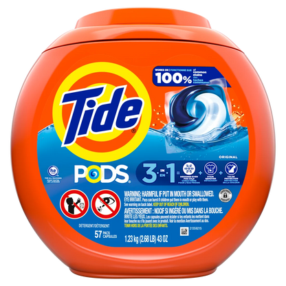 Tide Pods Laundry Detergent Pacs 3-in-1 Stain Remover Odor Fighter Color Protector HE Compatible Original Scent - 57ct
