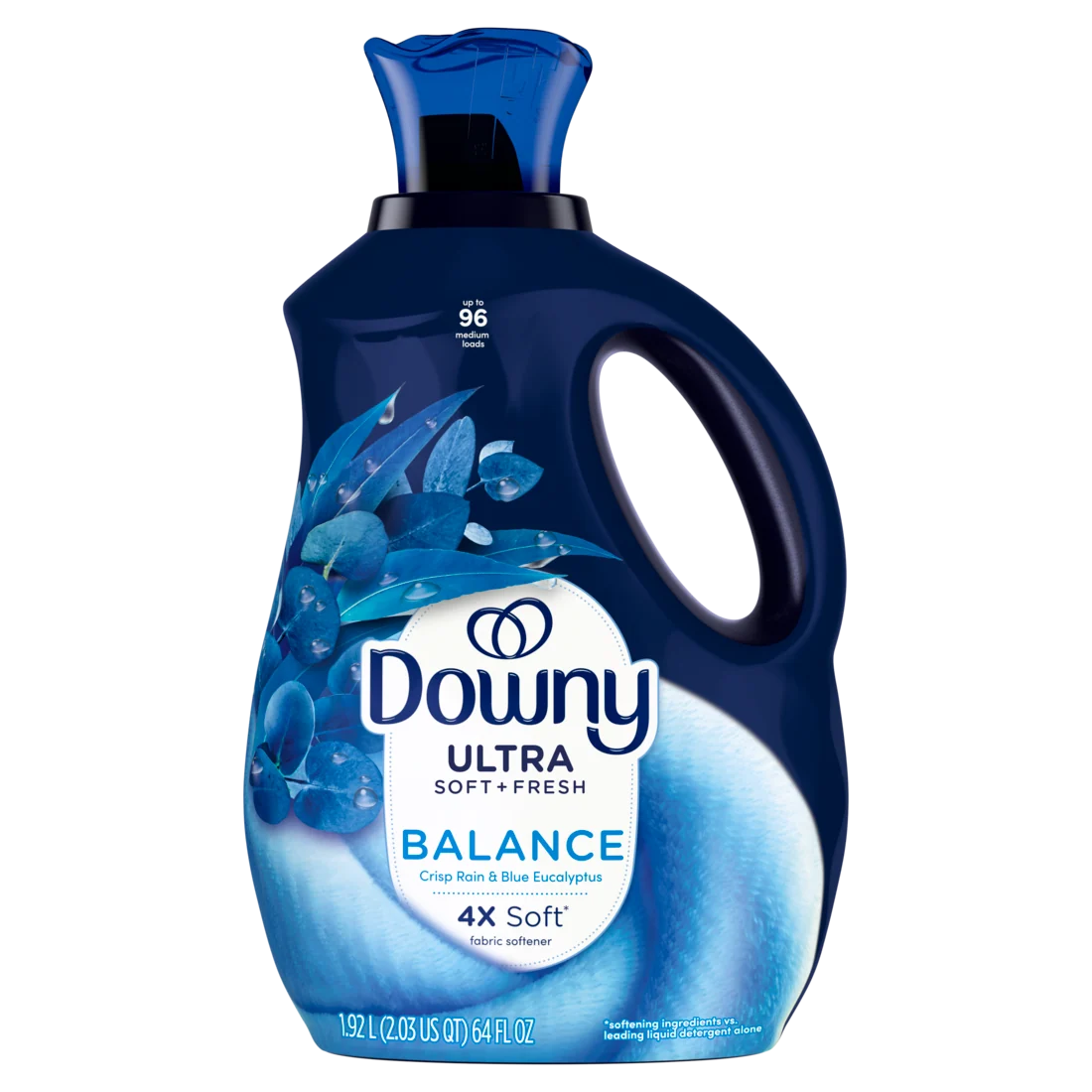 Downy Ultra Soft Plus Fresh Fabric Softener Liquid Balance Crisp Rain & Blue Eucalyptus 96 Loads Downy Fabric Softener Laundry Softener - 64oz