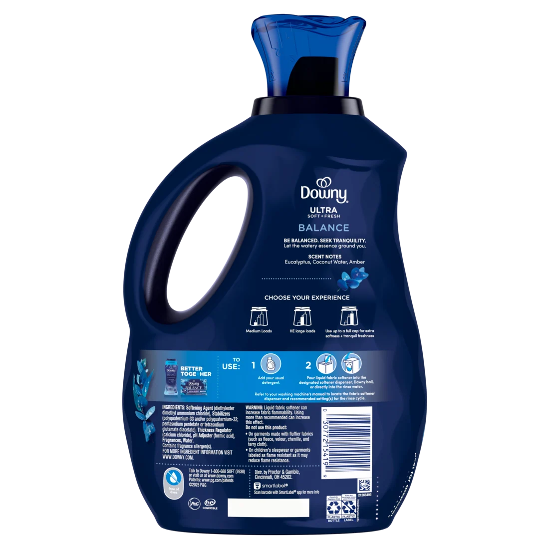 Downy Ultra Soft Plus Fresh Fabric Softener Liquid Balance Crisp Rain & Blue Eucalyptus 96 Loads Downy Fabric Softener Laundry Softener - 64oz
