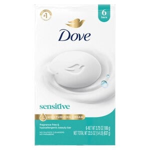 Dove Sensitive Skin Hypo-Allergenic Beauty Bar Soap, Unscented, 4 Ounces, 6-Pack