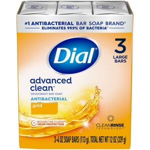 Dial Advanced Clean Antibacterial Deodorant Bar Soap, Gold, 3 Bars