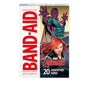 Band-Aid Brand Adhesive Bandages for Minor Cuts & Scrapes, Wound Care Bandages Featuring Marvel Avengers Characters, Fun Decorative Bandages for Kids & Toddlers, Assorted Sizes, 20 ct