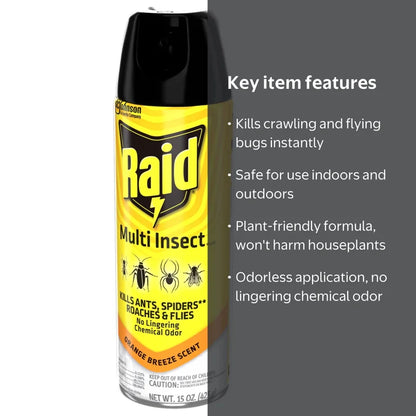 Raid Multi Insect Killer, Indoor & Outdoor Bug Spray Won't Harm Houseplants, 15 oz