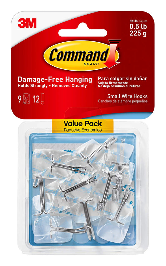 Command Small Wire Wall Hooks – Clear, 9 Hooks + 12 Strips