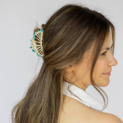Raffia Seashell Hair Clip | Large Teal Claw Clip | New