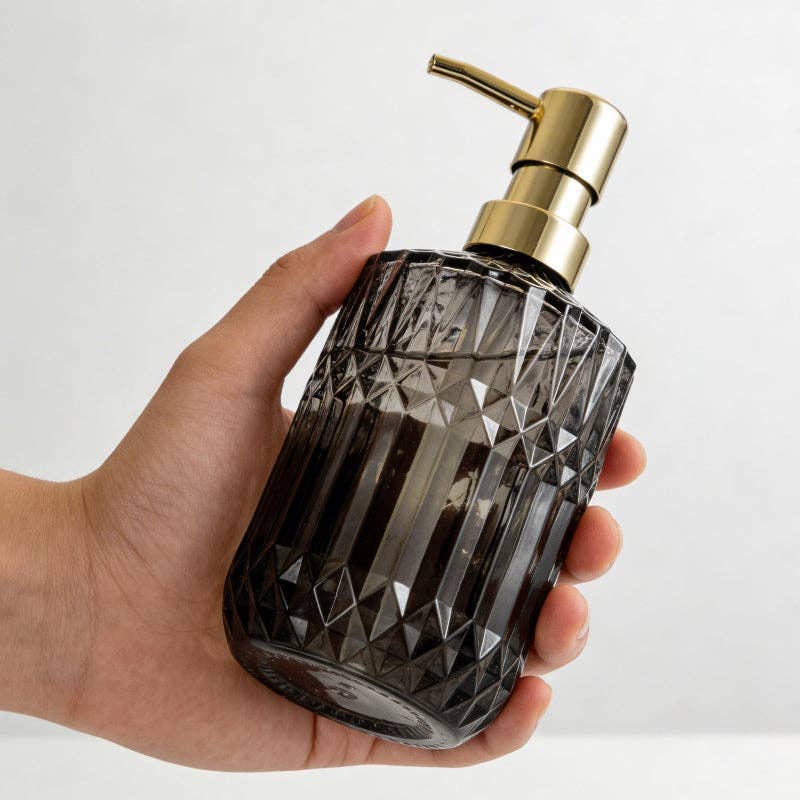 Facet Glass Soap Dispenser: Grey