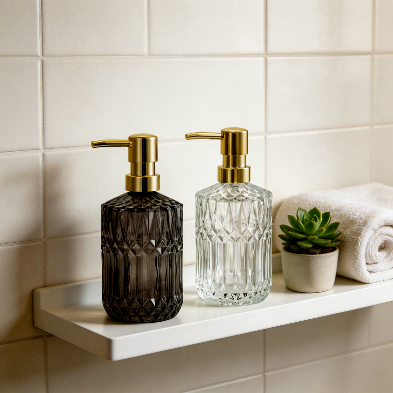 Facet Glass Soap Dispenser: Grey