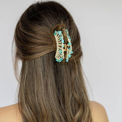 Raffia Seashell Hair Clip | Large Teal Claw Clip | New