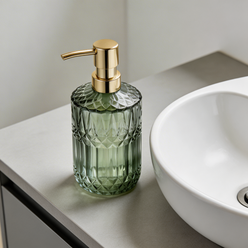 Facet Glass Soap Dispenser: Grey