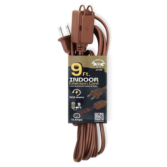 9 FT Household Extension Cord, 16-2 SPT, Brown
