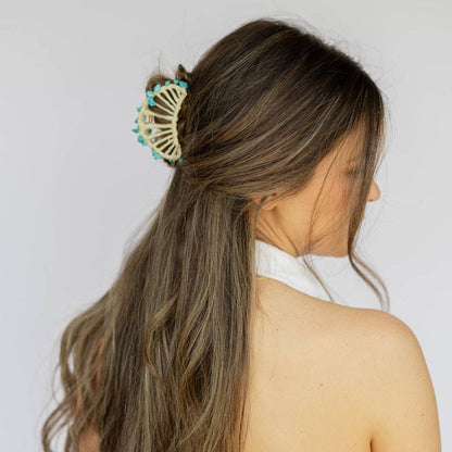 Raffia Seashell Hair Clip | Large Teal Claw Clip | New