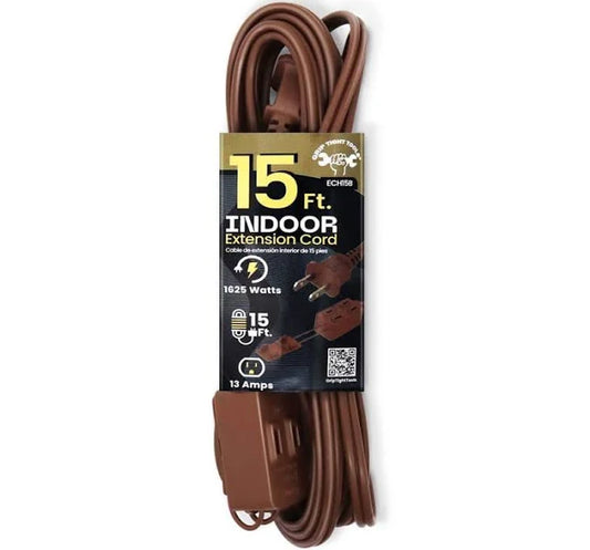 15Ft Household Extension Cord 16-2 SPT Brown